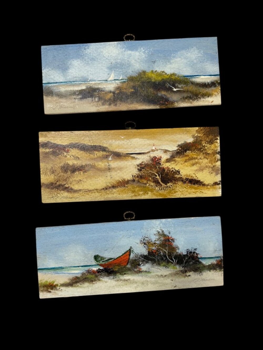 3 Vtg Raymond Essington Parsons Cape Cod Seascape Oil Paintings On Wood Nautical